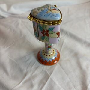 Porcelain Postage Stamp Dispenser Pedestal Heart Lid